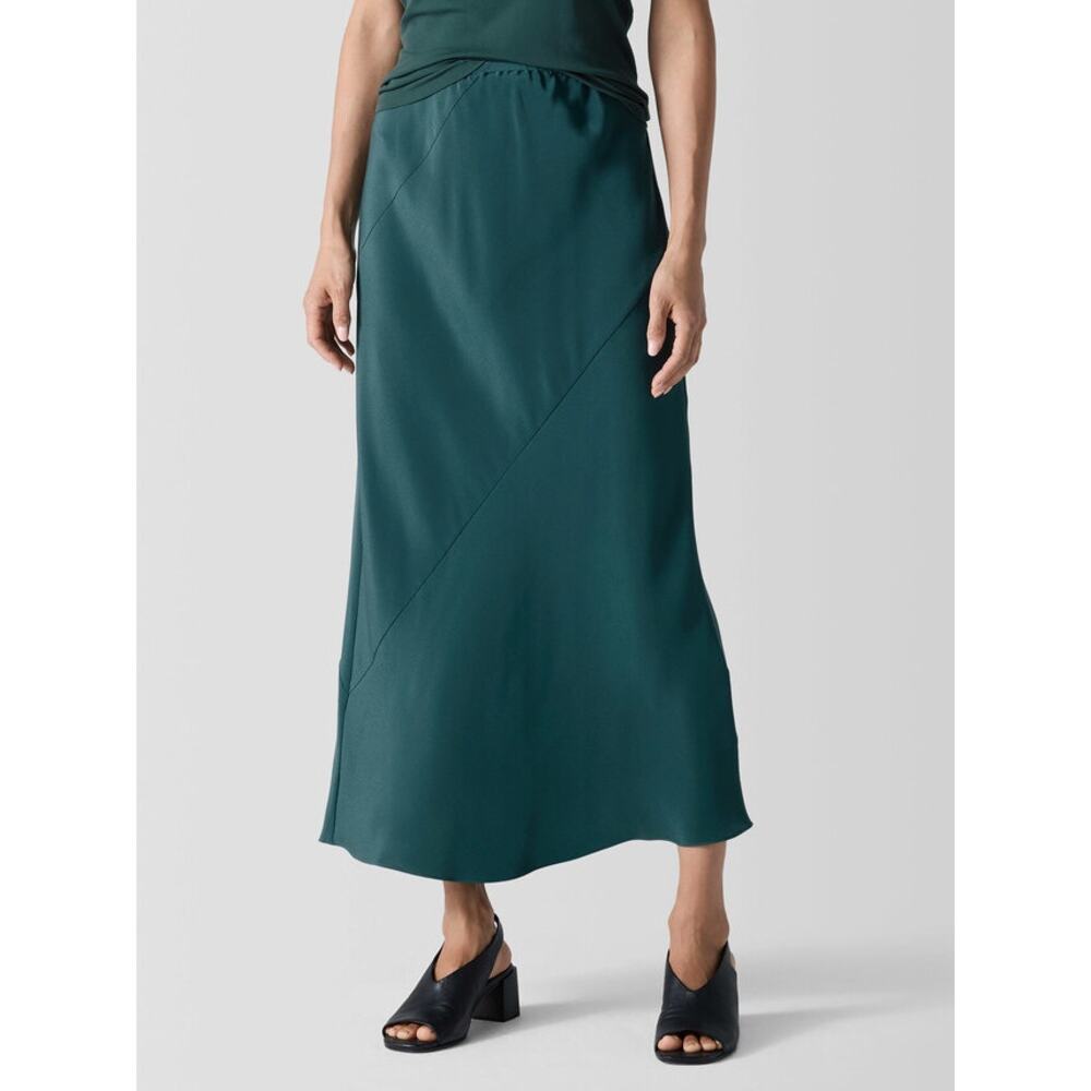 NWT Eileen Fisher Silk Double Crepe Bias Maxi Skirt Green Minimalist Preppy sz L